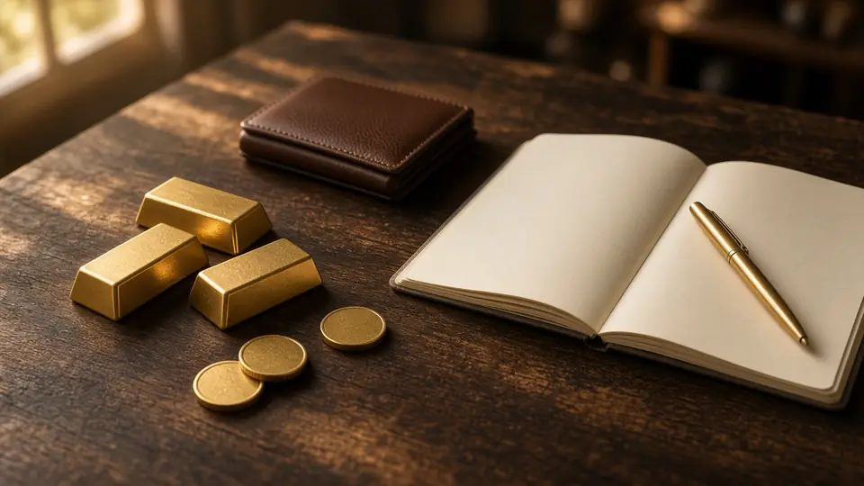 Where to buy gold in Singapore - gold bars and coins on a desk